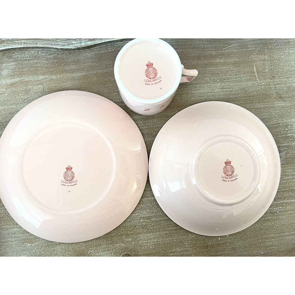 Vtg James Kent Old Foley England Nursery Rhyme Cup Bowl Plate Set Pink Alphabet - Picture 5 of 11